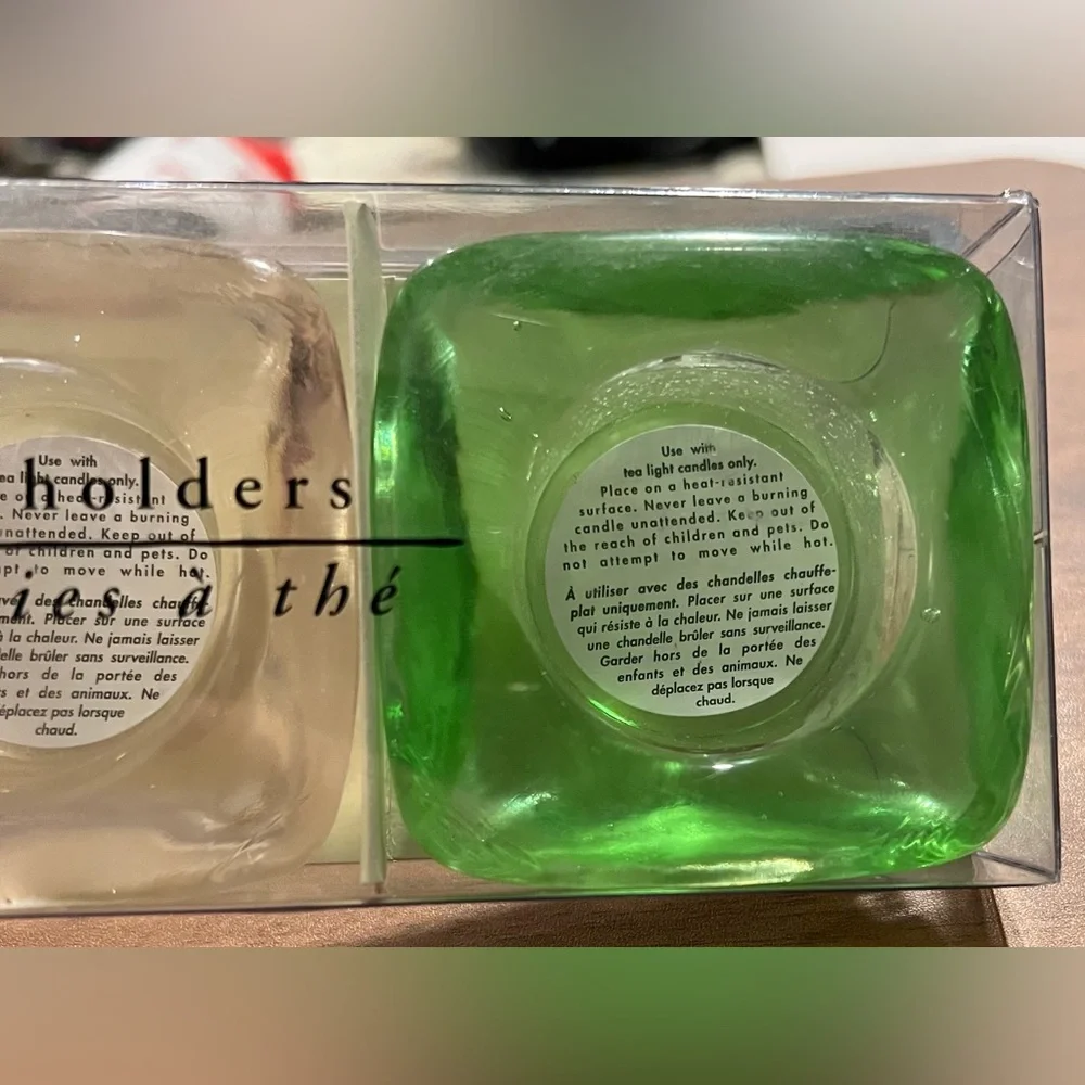 VTG Set of 3 Pier 1 Imports Glass Tea Light Holders Blue Pink Green NIB